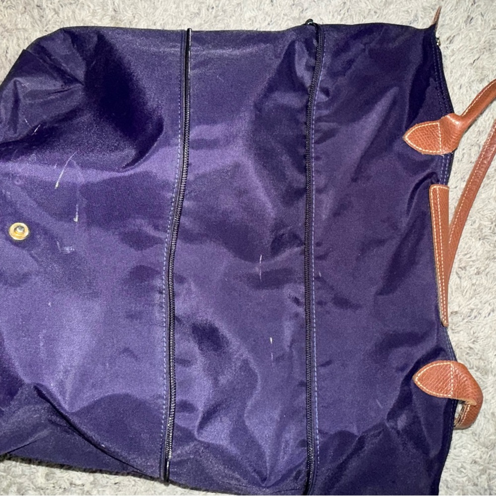 Longchamp expandable Classic purple (billbury) Tote Bag with Brown Trim - Picture 4 of 5